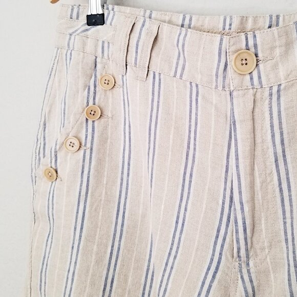 Sundance Wilde Striped 100% Linen Bermuda Shorts Beige Blue Women's 12 Petite - Picture 10 of 16